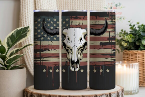 Distressed Bull Skull Flag 20oz Wrap Grafik Wraps für Becher Von Venime