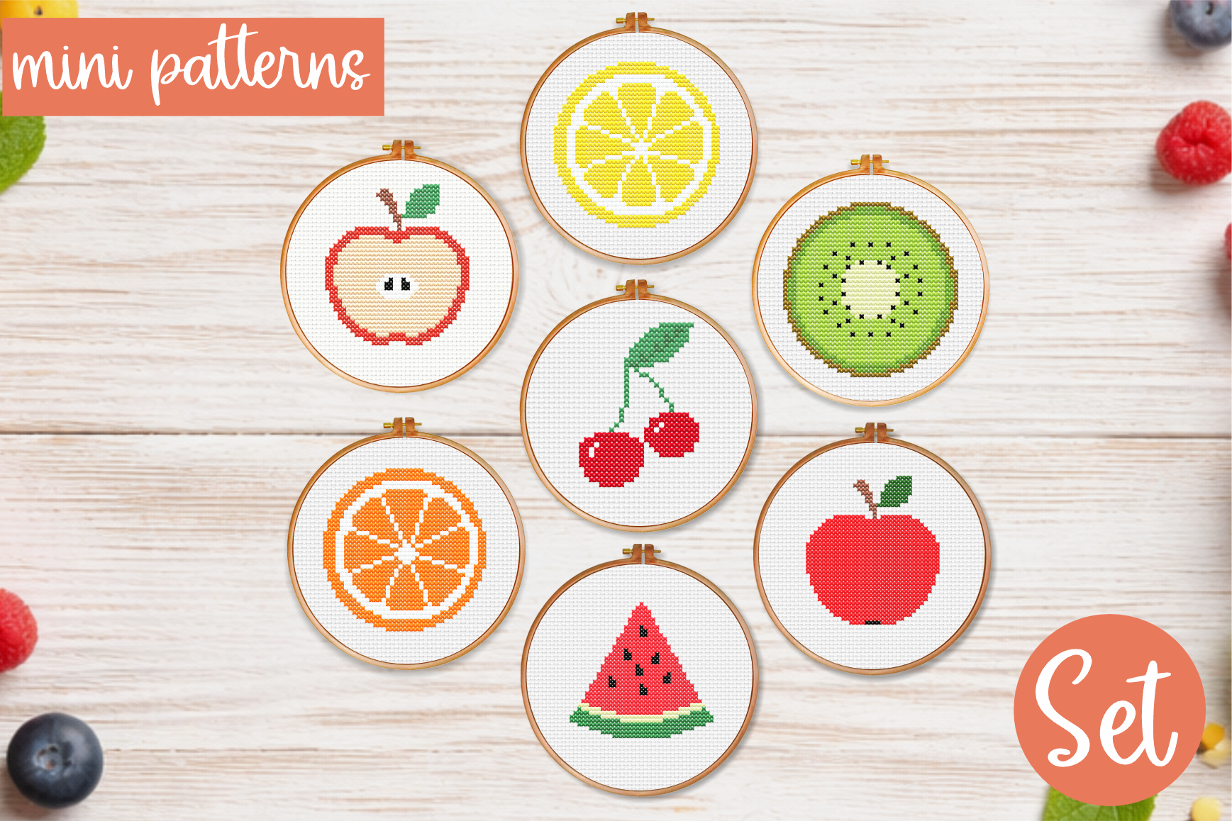 Fruits Cross Stitch Pattern Set PDF