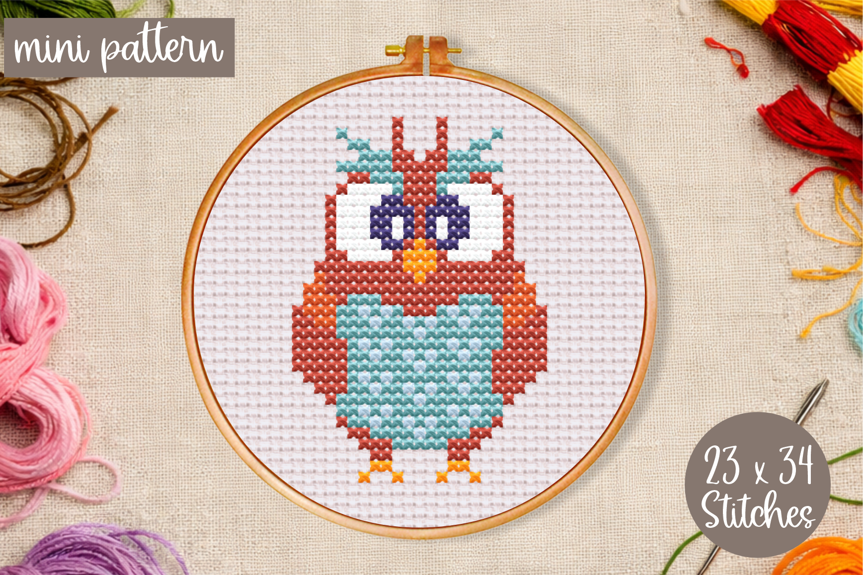 Funny Owl Cross Stitch Pattern Bird Min