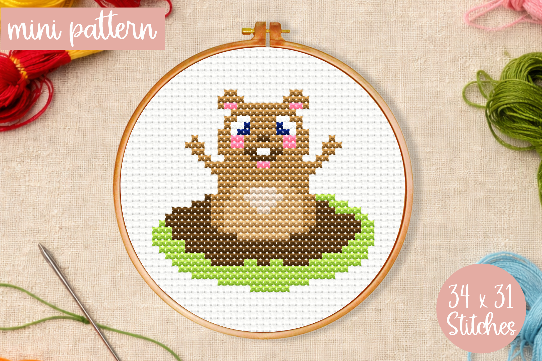 Hamster Cross Stitch Pattern Groundhog