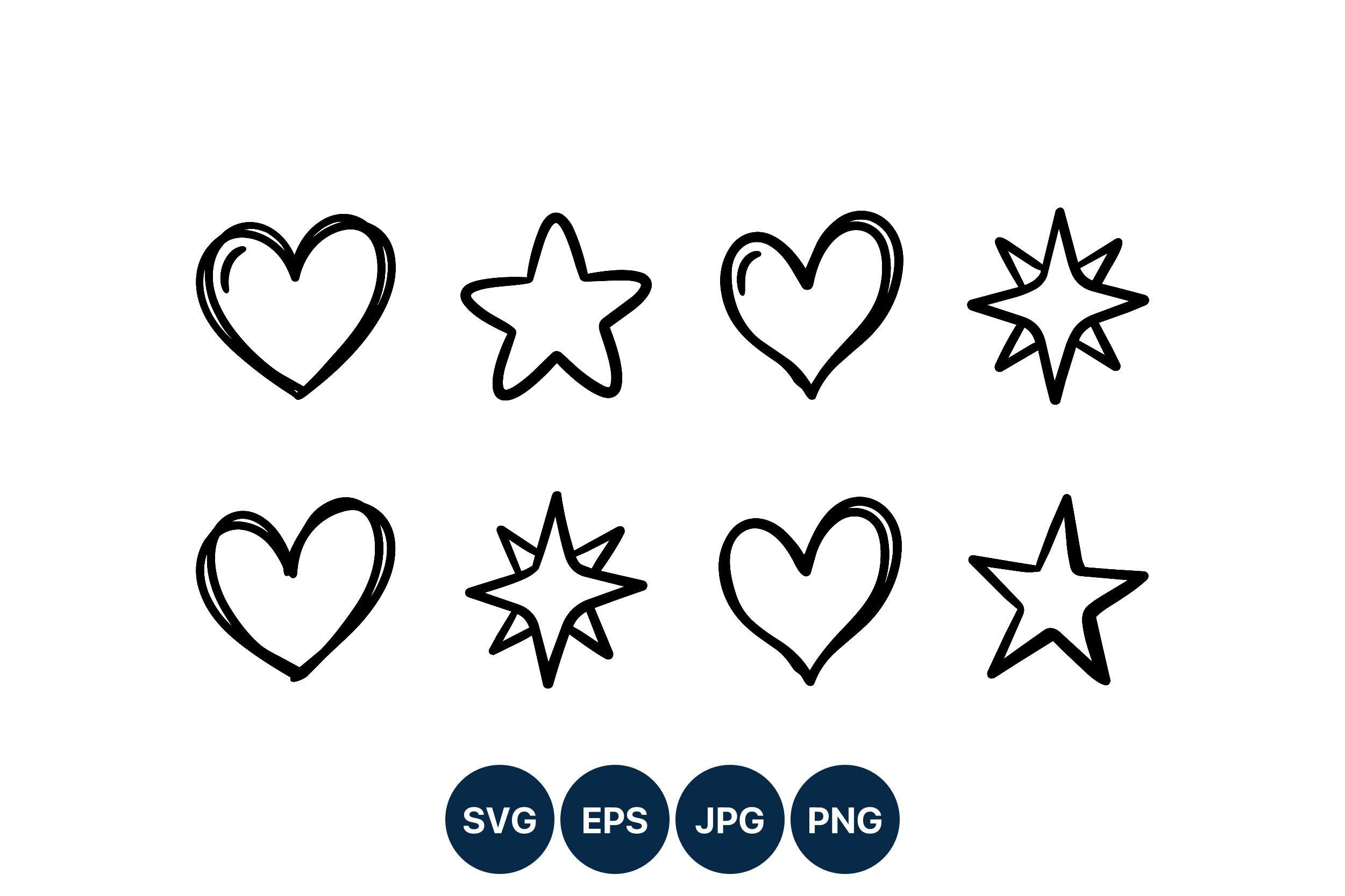 Hand Drawn Hearts and Stars Vector Set
