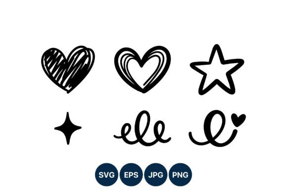 Hand Drawn Hearts Stars Swirls Vector
