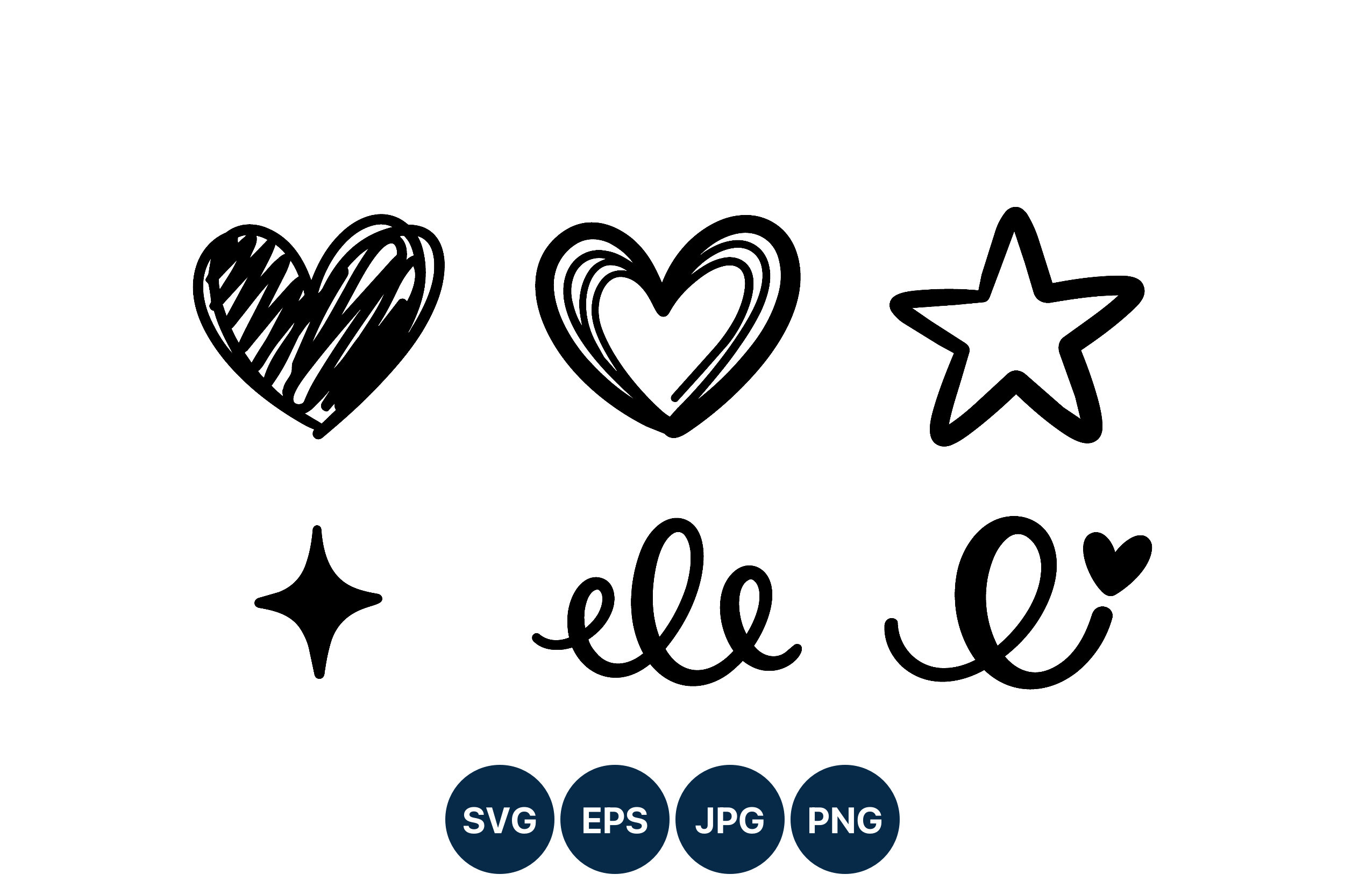 Hand Drawn Hearts Stars Swirls Vector