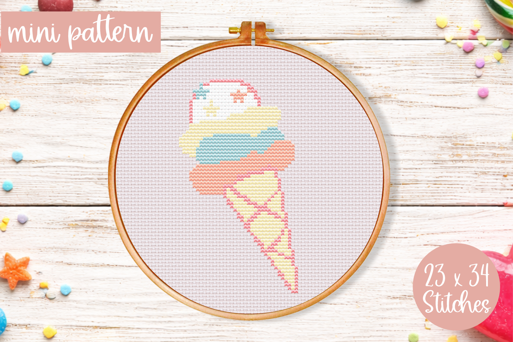 Ice Cream Cross Stitch Pattern PDF Mini