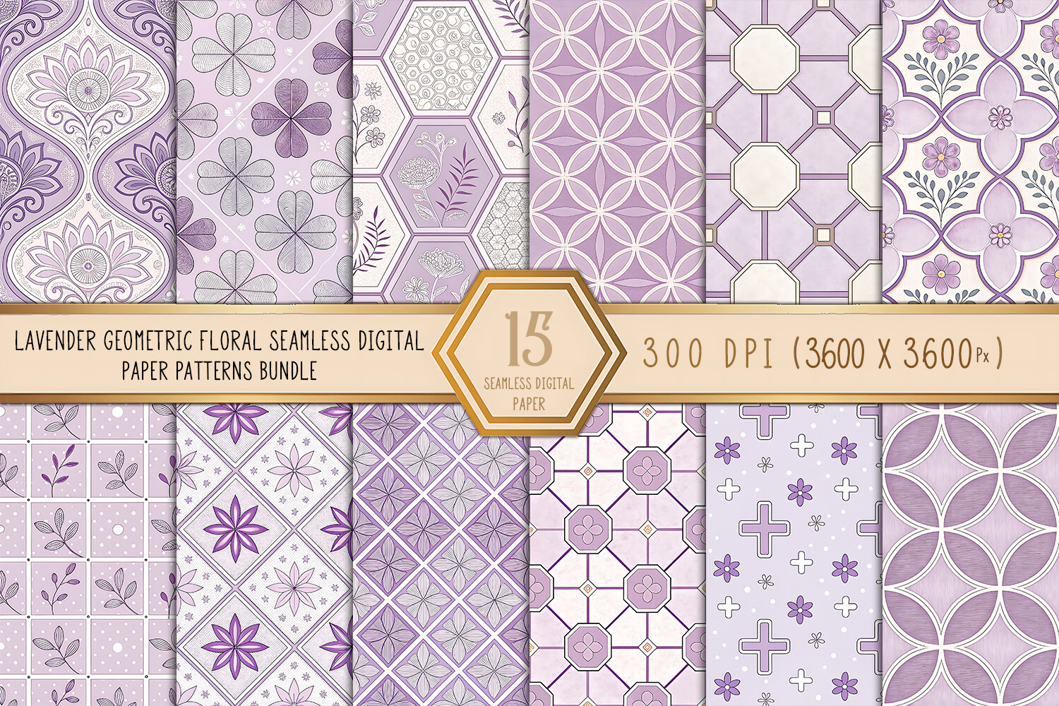 Lavender Geometric Floral Digital Paper Graphic by Craftfiles-SVG ...
