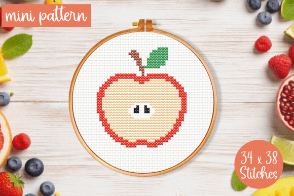 Mini Cross Stitch Pattern Apple PDF