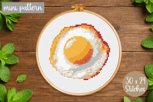 Modern Cross Stitch Pattern Fried Egg