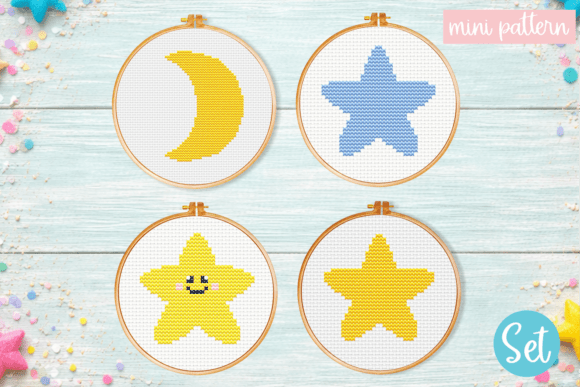 Stars Moon Cross Stitch Pattern Set Mini