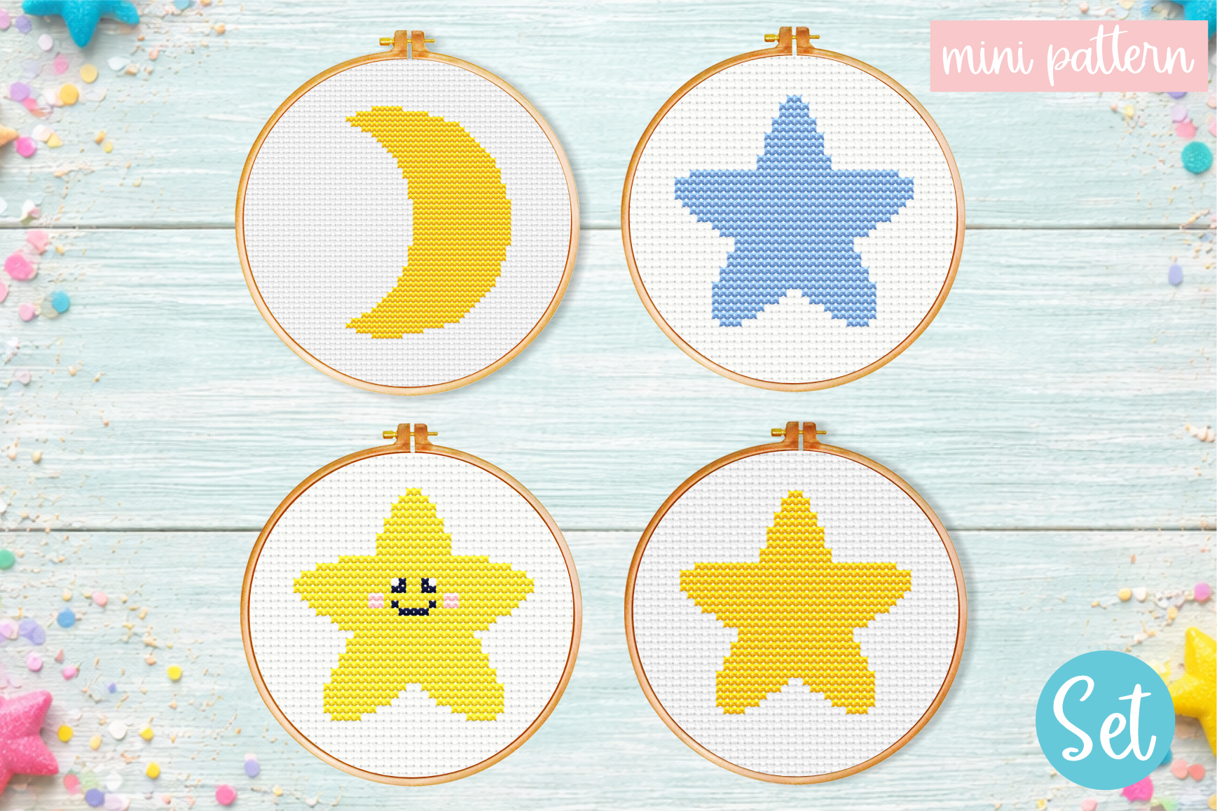 Stars Moon Cross Stitch Pattern Set Mini