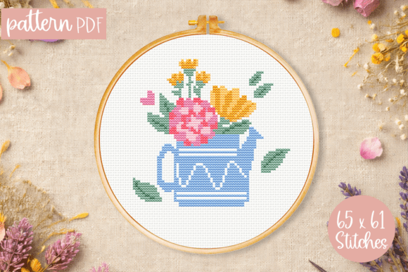Teapot Flowers Cross Stitch Pattern PDF