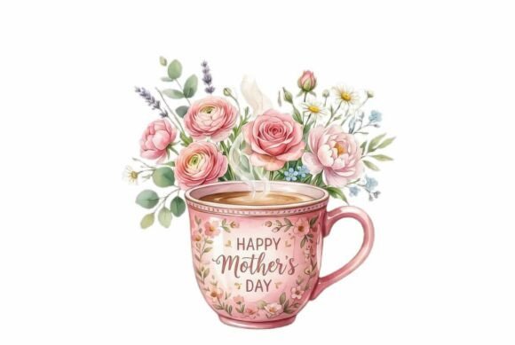 Watercolor Teacup Pink Floral Clipart