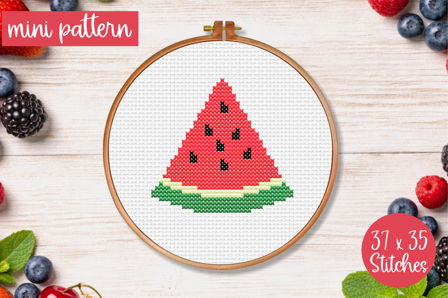 Watermelon Slice Cross Stitch Pattern