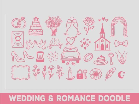 Wedding & Romance Doodle SVG Bundle Grafika Ikony Przez Zero2Century
