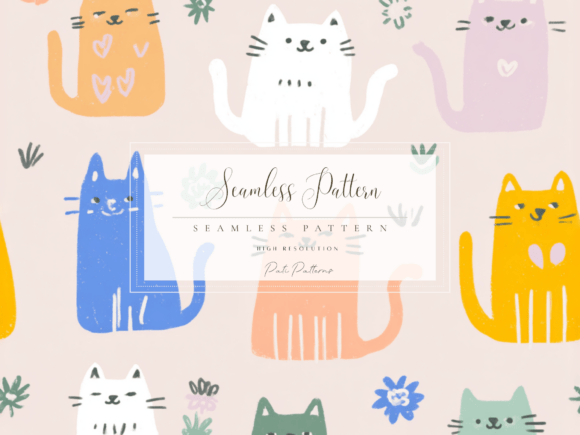 Whimsical Cats Seamless Pattern PNG for Kids Crafts Graphic Patterns By patipaintsco