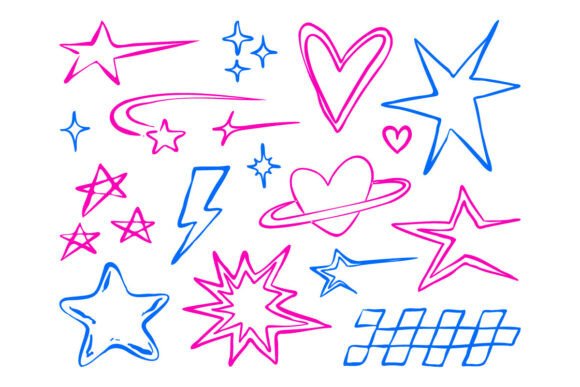 Y2K Doodle Star Heart SVG Bundle Graphic Illustrations By Musbila