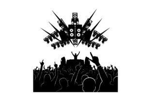 Rock concert stage with crowd vector ill