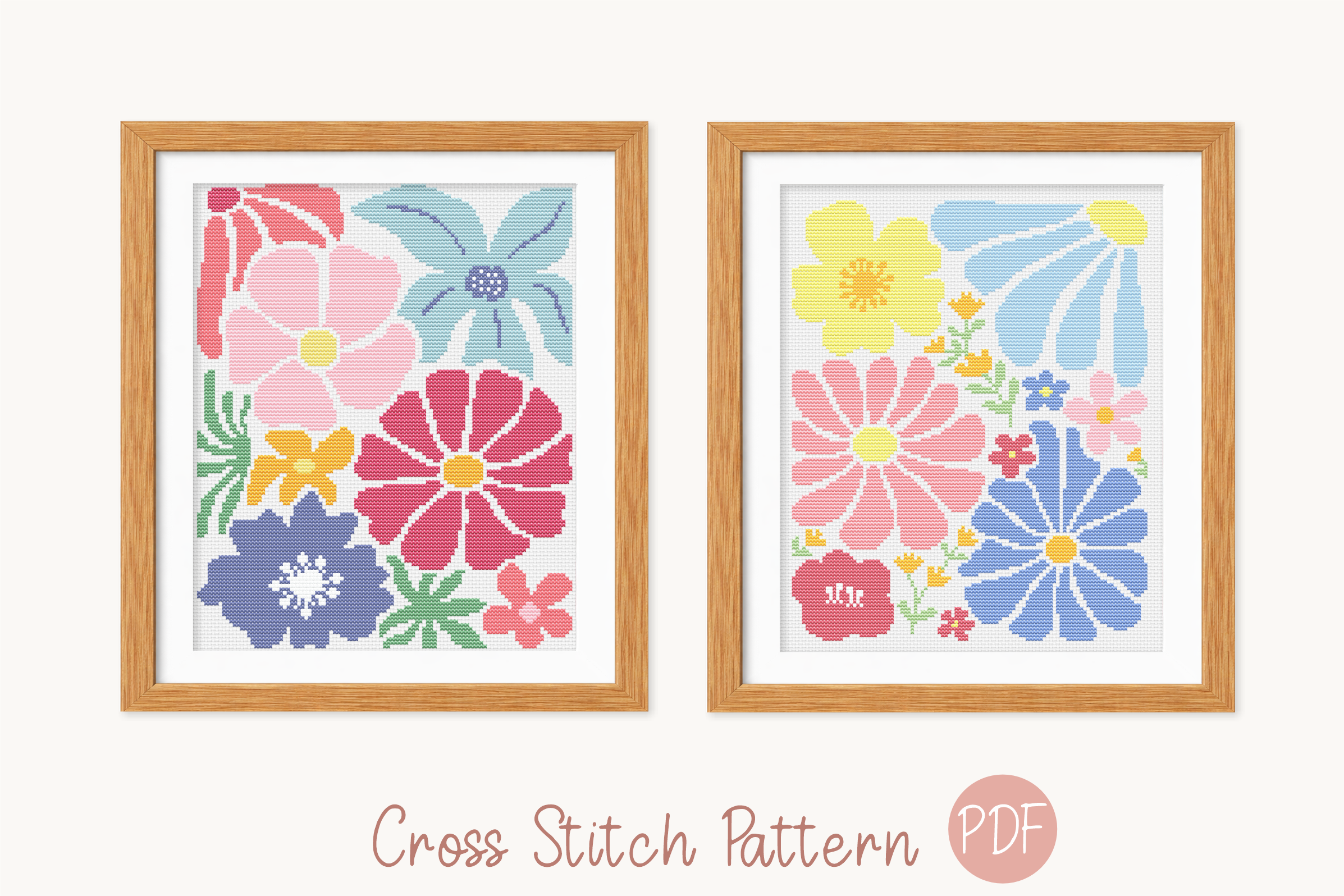 Abstract Flowers Cross Stitch Pattern