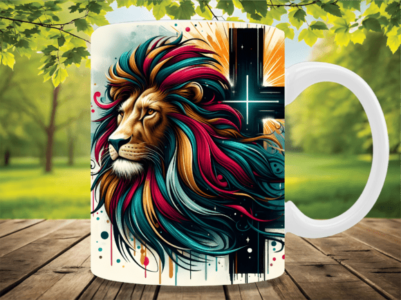 Artistic Lion Cross Christian Mug Wrap Graphics