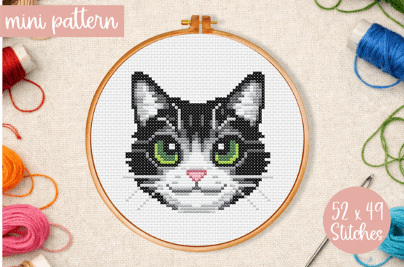 Black Cat Cross Stitch Pattern Head