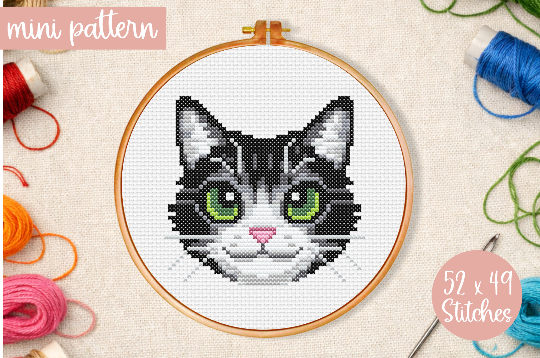 Black Cat Cross Stitch Pattern Head