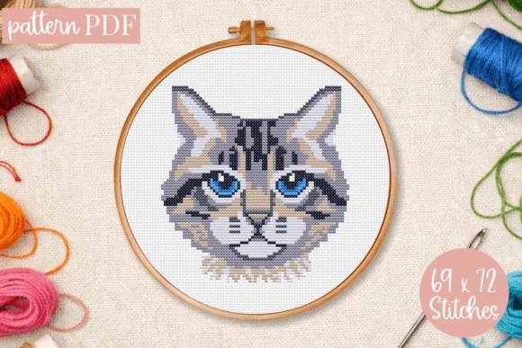 Cat Cross Stitch Pattern сat Blue Eyes