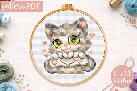 Cute Cat Cross Stitch Pattern Valentines