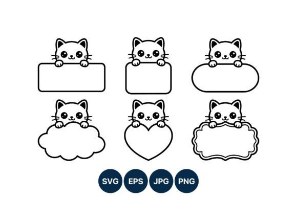 Cute Cat Holding Blank Sign Vector Set Graphic by DesignVectx ...