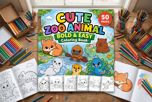 Cute Zoo Animal Bold&Easy Coloring Book