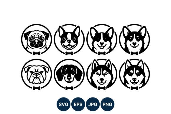 Dog breeds vector art black and white SVG bundle for Cricut minimalist tee and decal cutting