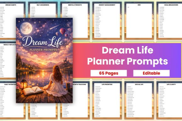 Dream Life Planner Prompts Graphic KDP Interiors By CreativeMela Studio