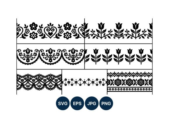 Floral Folk Style Decorative Borders Graphic Illustrations By DesignVectx