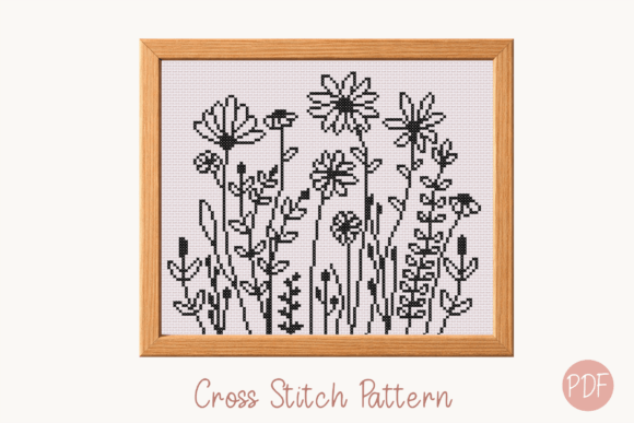 Flowers Cross Stitch Pattern Monochrome