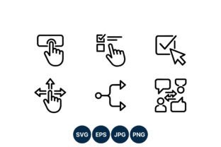 Hand Cursor Line Art Icons Set