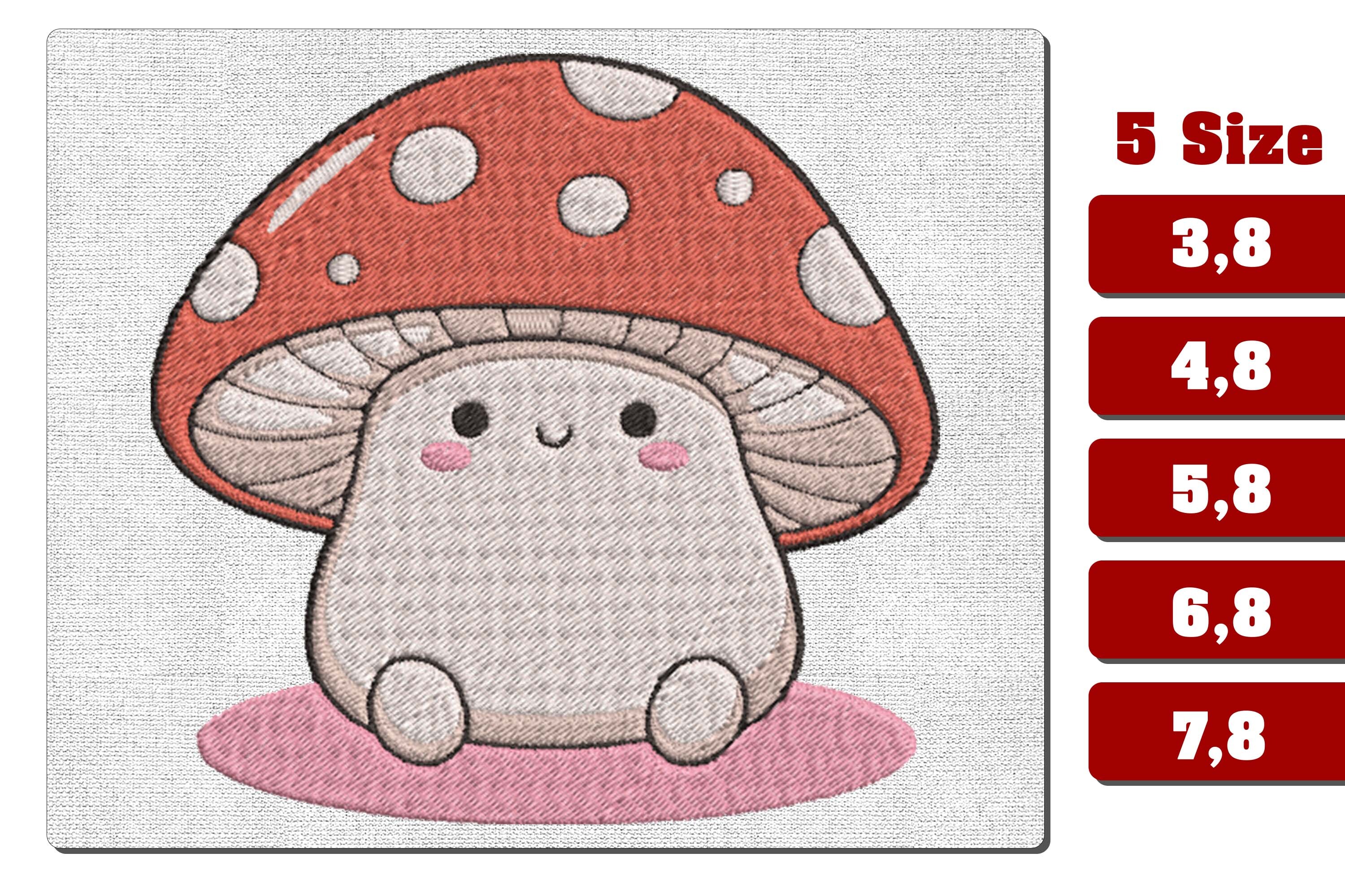 Kawaii Chibi Mushroom Machine Embroidery