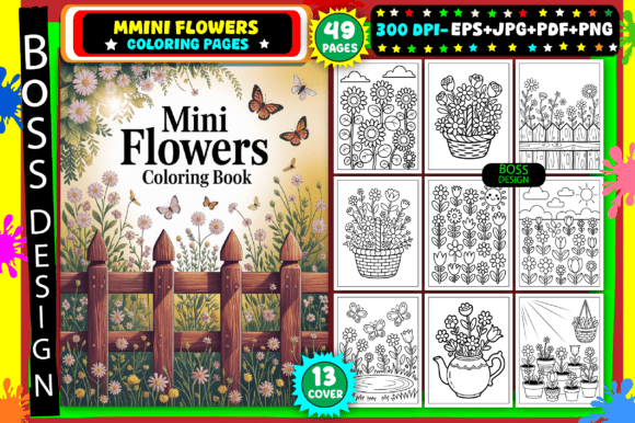 Mini Flowers Coloring Pages for Adults