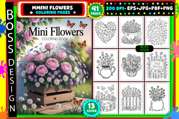 Mini Flowers Coloring Pages for Adults