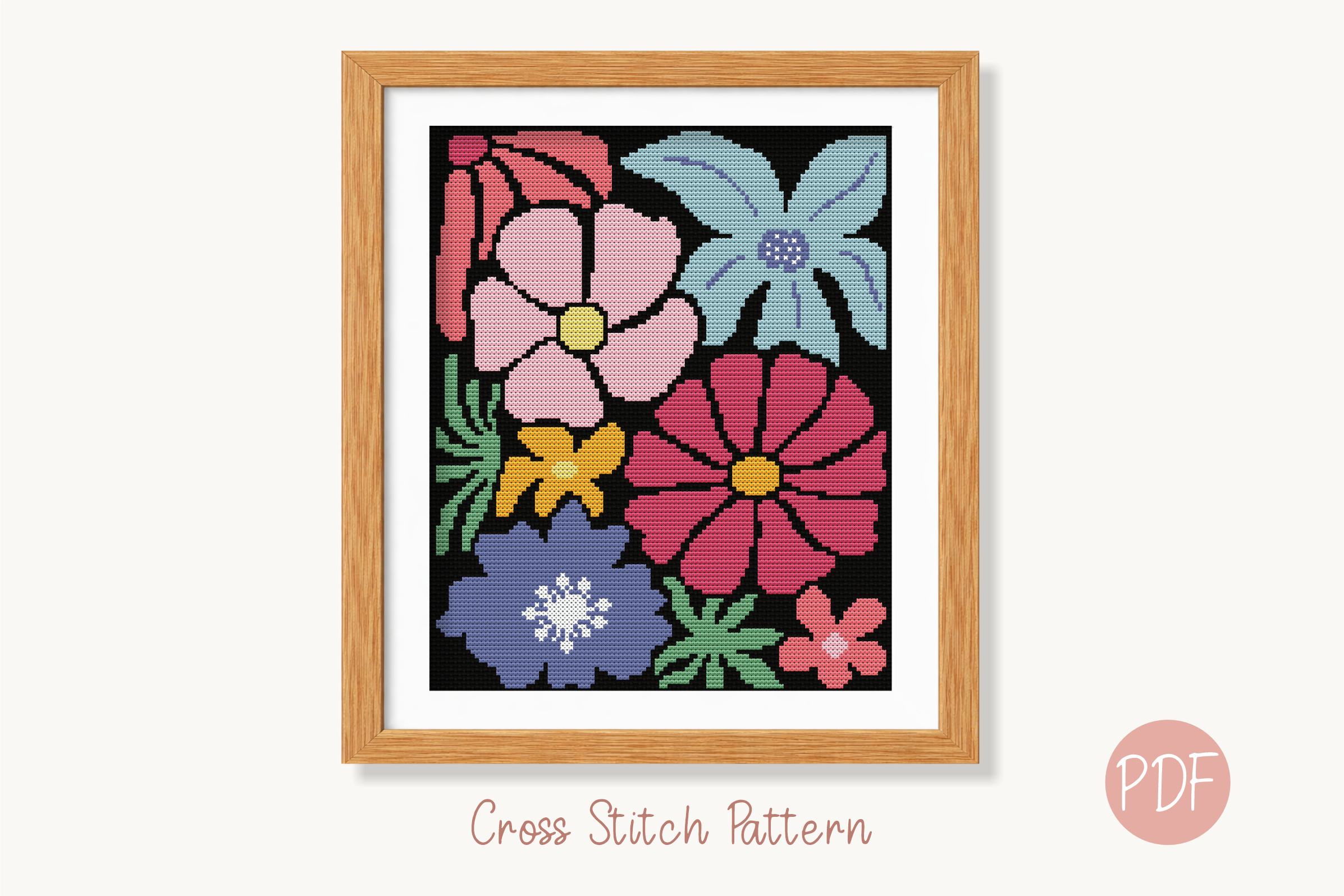 Modern Boho Flowers Cross Stitch Pattern