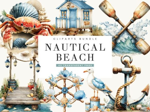 Nautical Beach Clipart Bundle Grafika Ilustracje do Druku Przez busydaydesign