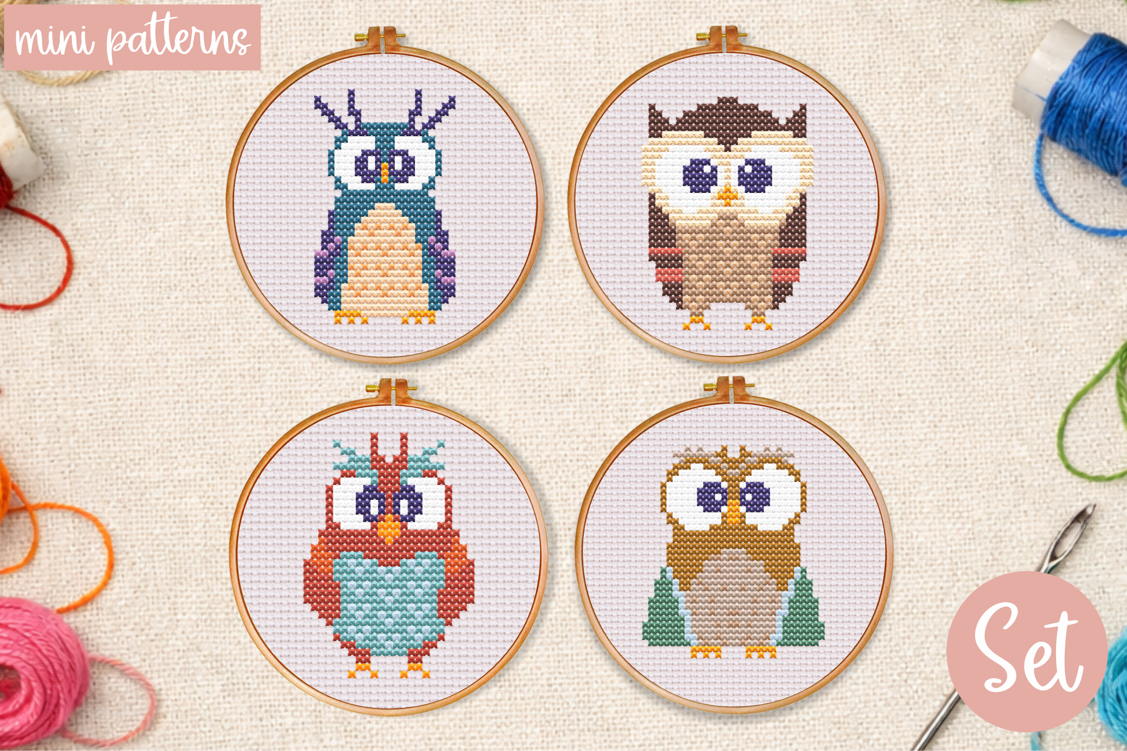 Owls Cross Stitch Pattern Bird Set PDF