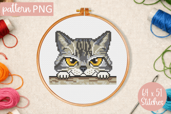 Peeking Cat Cross Stitch Pattern Pocket