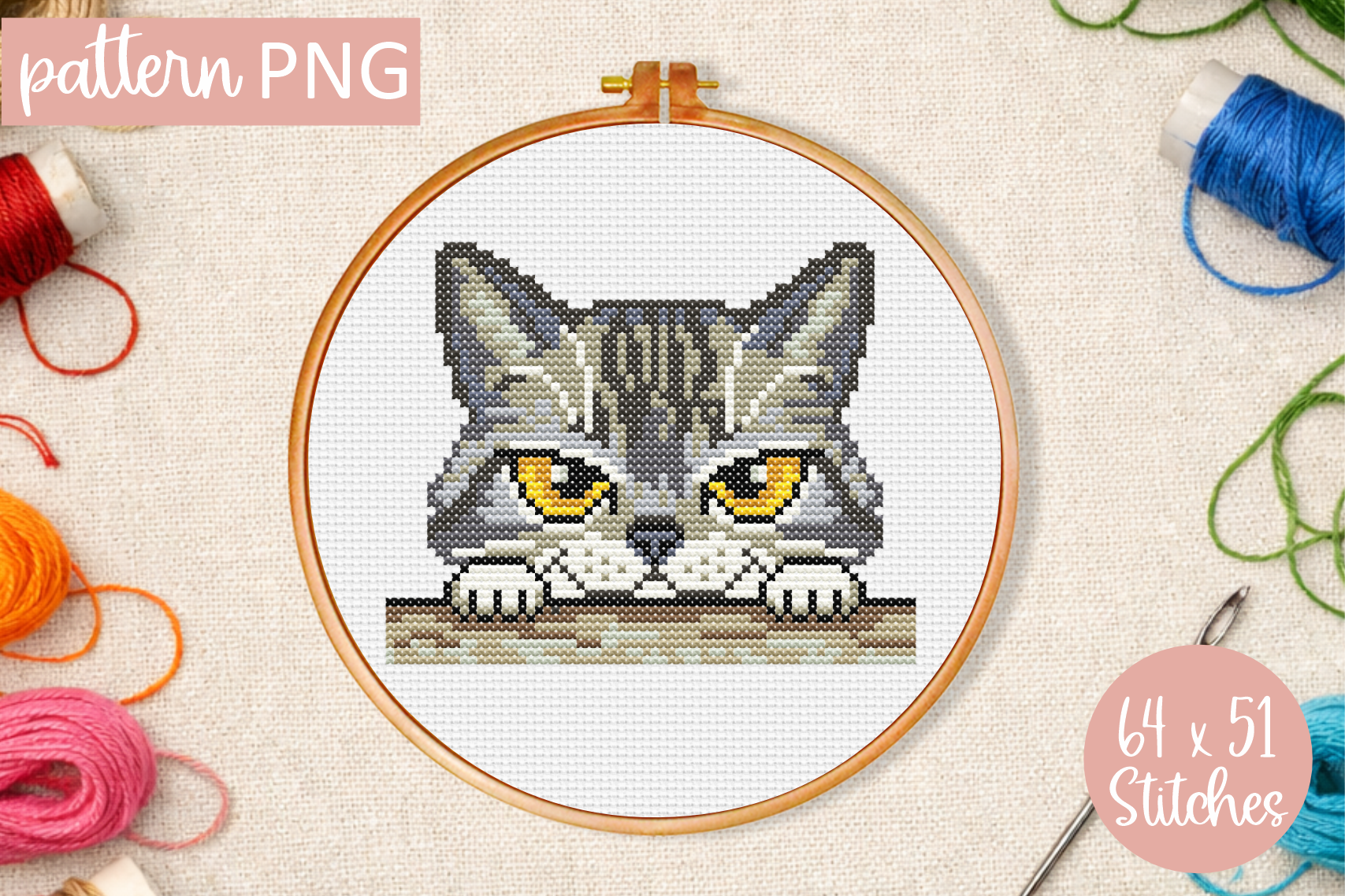 Peeking Cat Cross Stitch Pattern Pocket