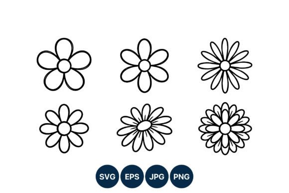 Simple Daisy Flower Icons Gráfico Ilustraciones Imprimibles Por DesignVectx