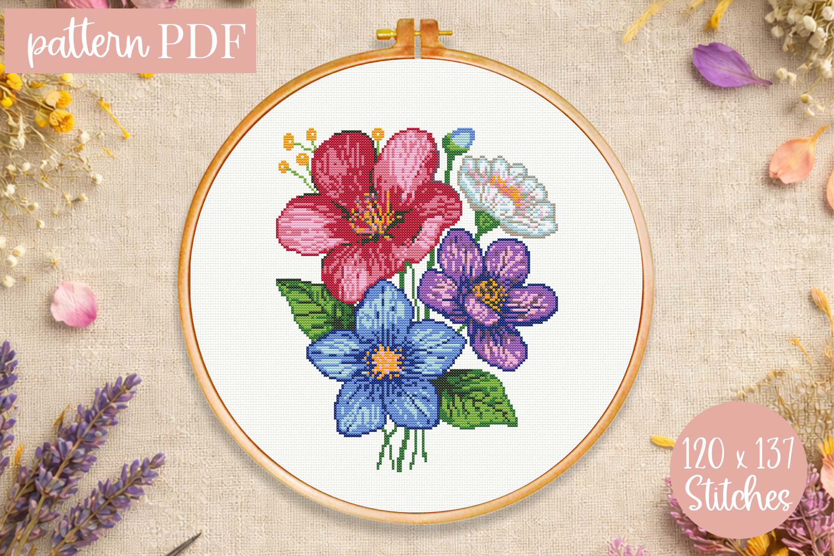 Spring Flowers Cross Stitch Pattern PDF