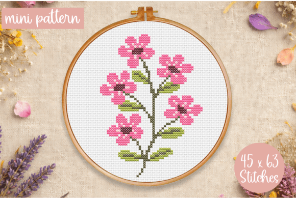 Spring Pink Flowers Cross Stitch Pattern