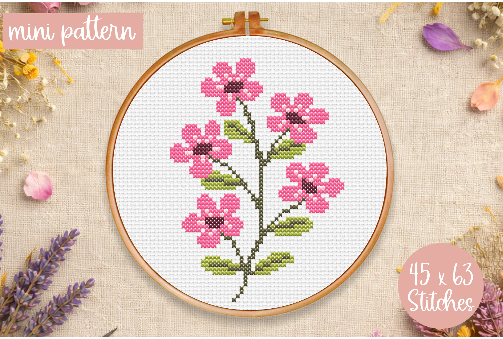 Spring Pink Flowers Cross Stitch Pattern