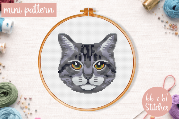 Tabby Grey Cat Cross Stitch Pattern PDF