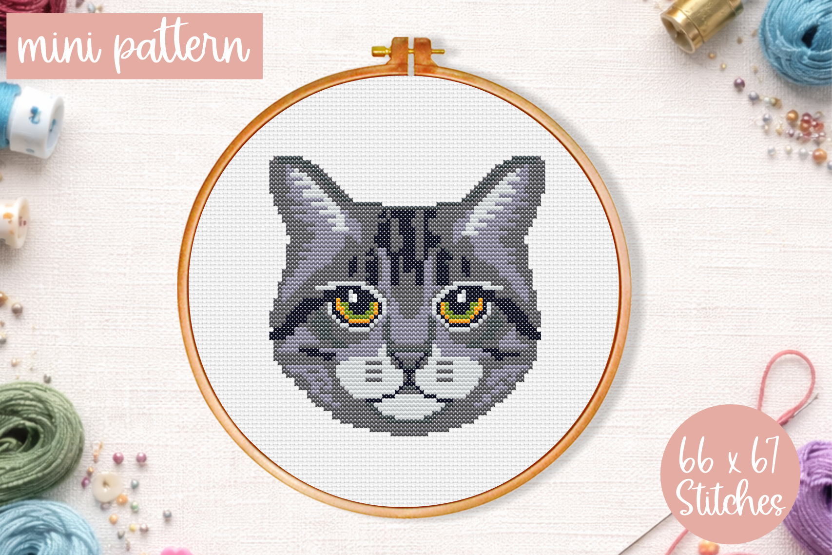 Tabby Grey Cat Cross Stitch Pattern PDF