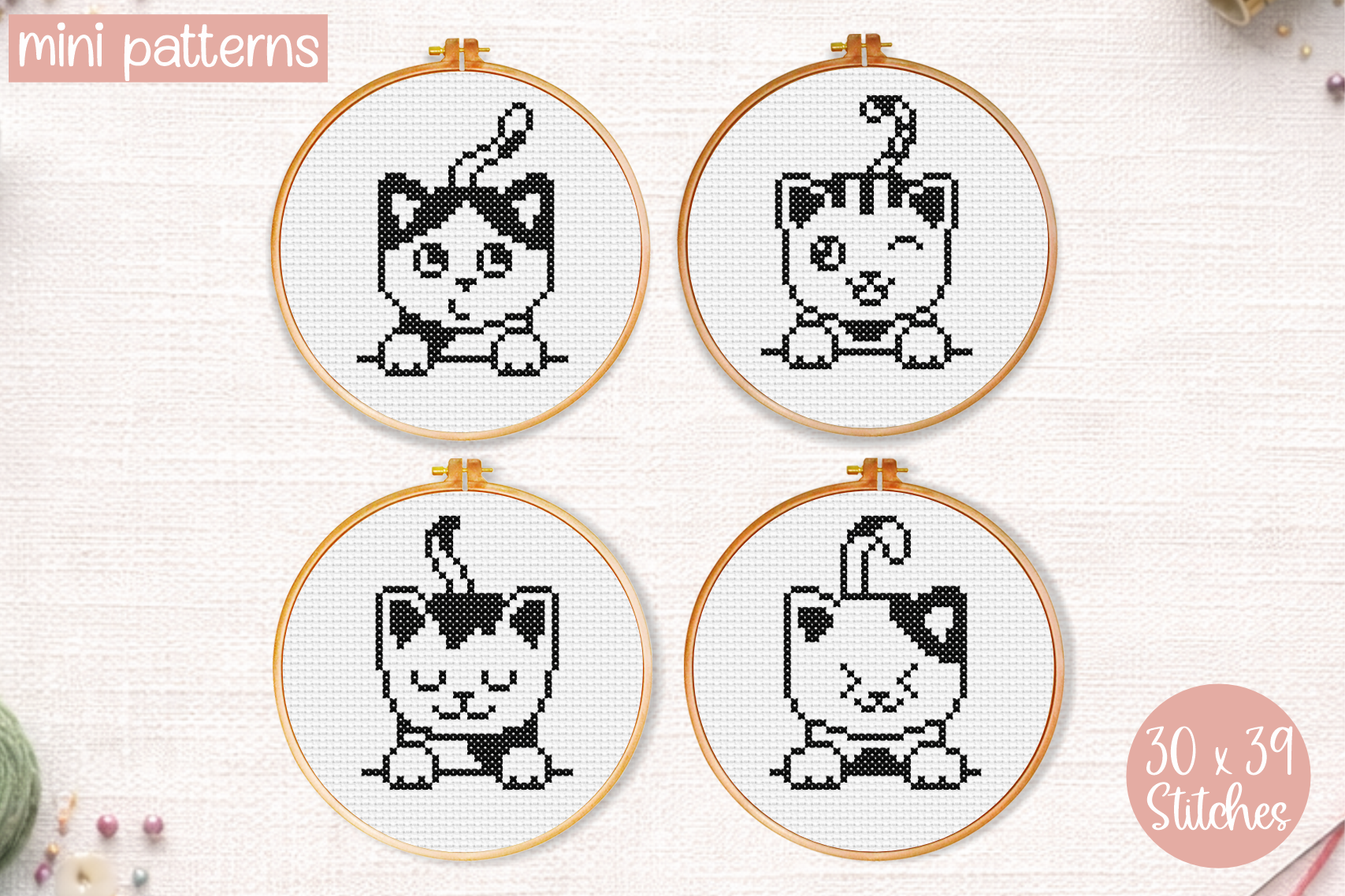 Tiny Black Cats Cross Stitch Pattern