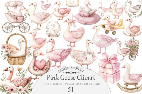 Watercolor Pink Goose Clipart Graphic by Design Market · Creative Fabrica