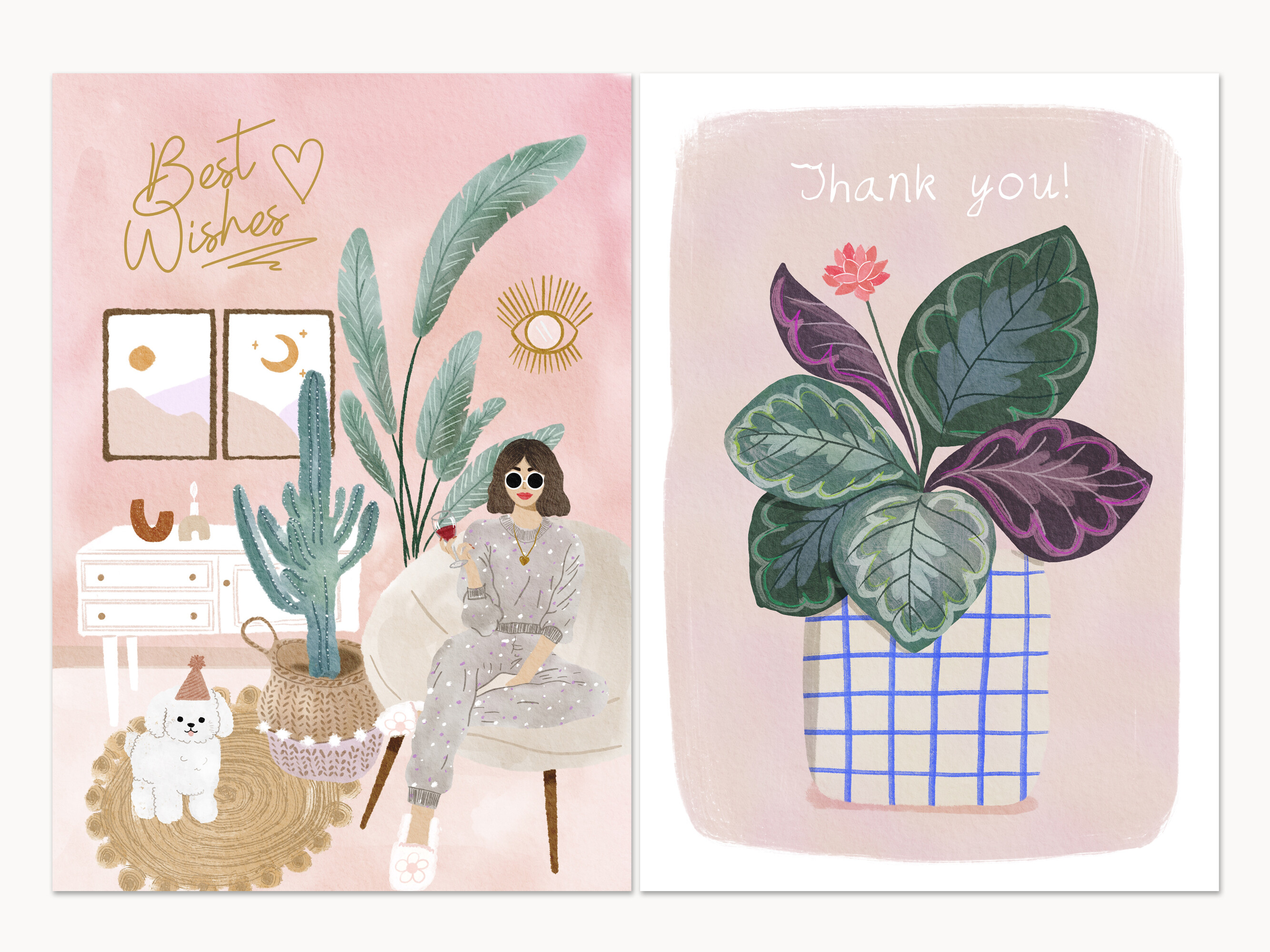 Watercolor Thank You & Best Wishes Cards